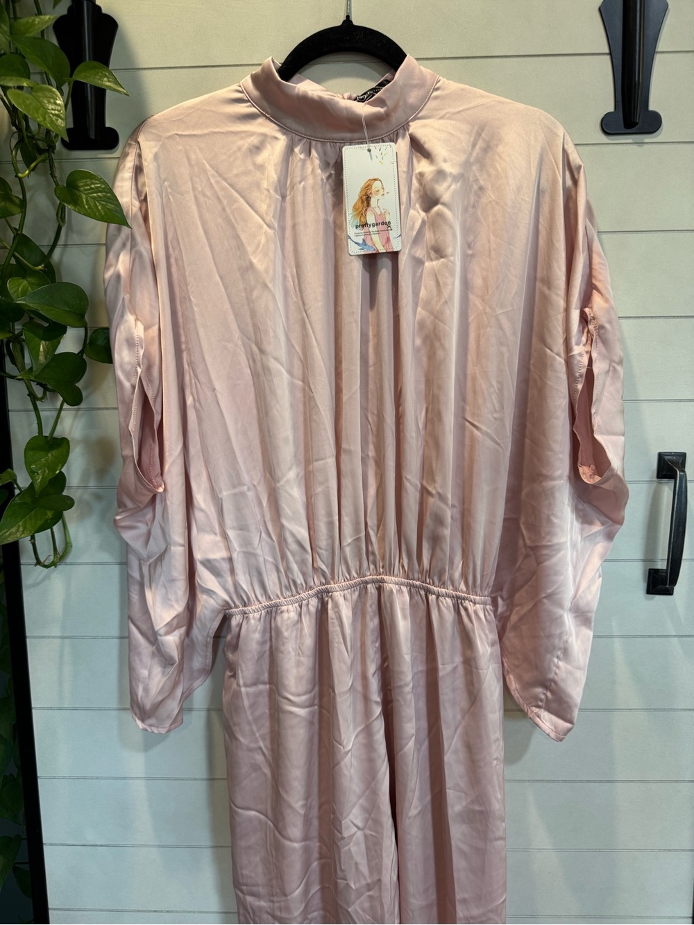 Blush Pink Satin Jumpsuit with Gathered Waist